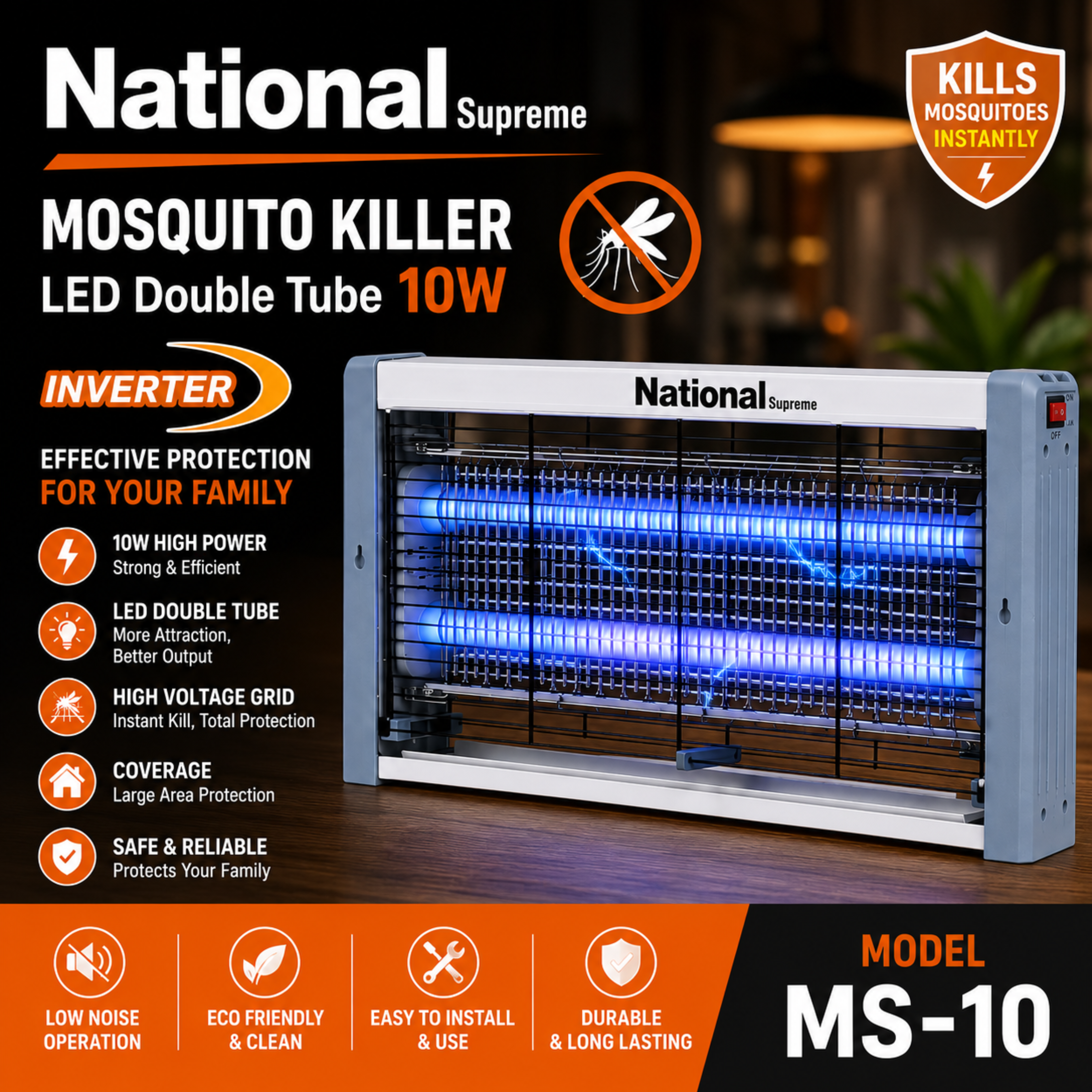 National Supreme Electric Insect Killer 10W - MS-10 Double Tube Bug Zapper