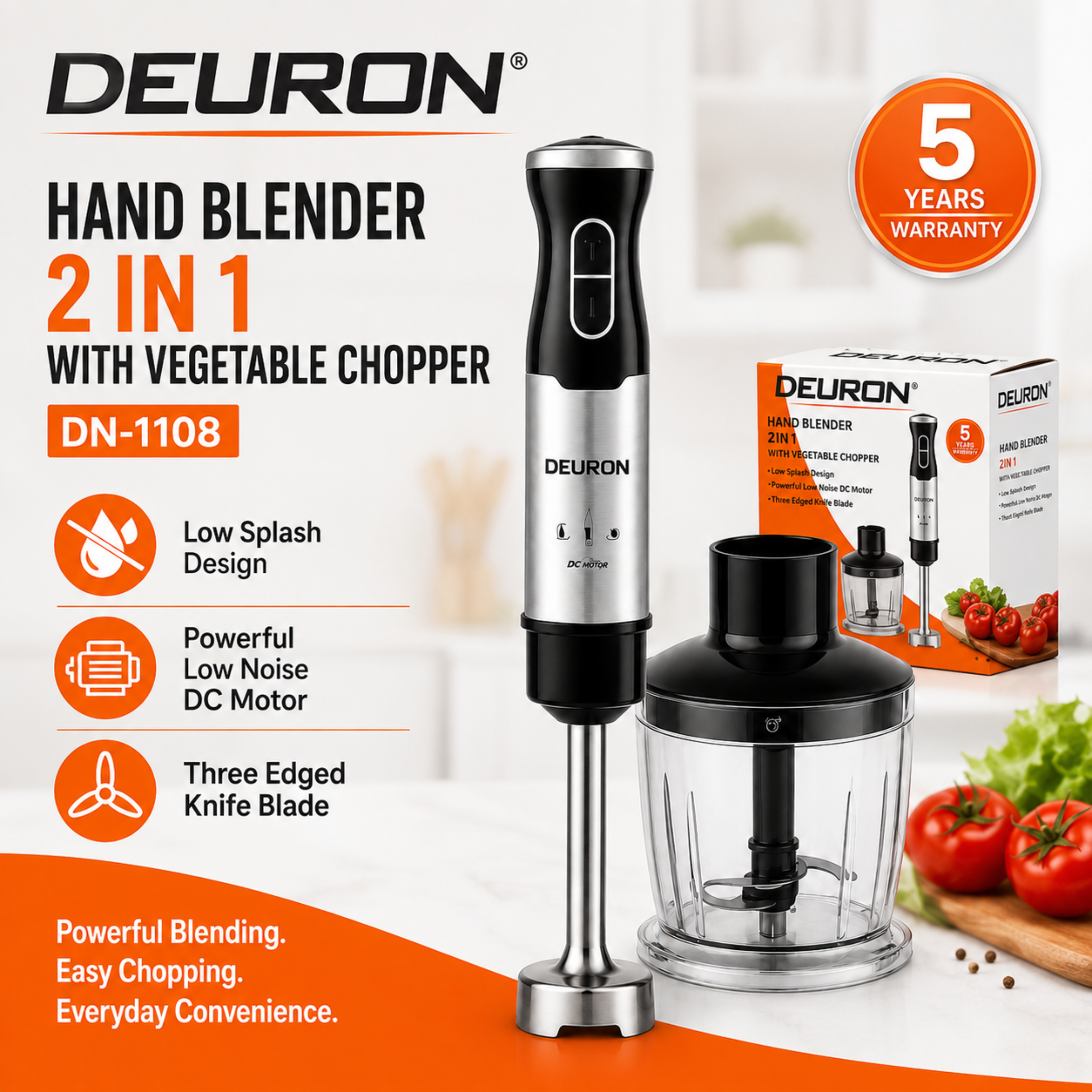 Deuron DN-1108 Stick Hand Blender with Vegetable Chopper | Multi-Function Blender