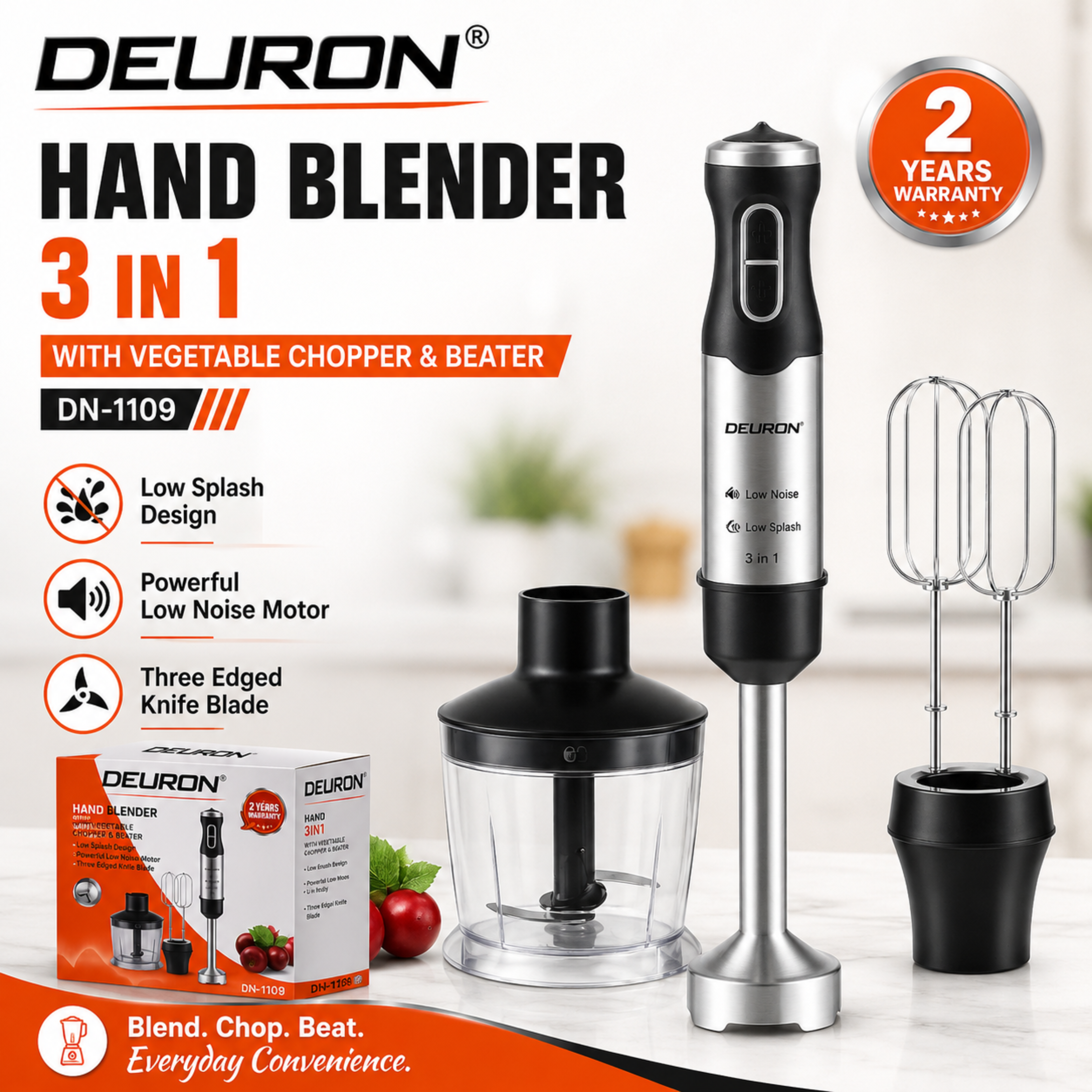 Deuron DN-1109 3-in-1 Hand Blender | Blender, Chopper & Whisk