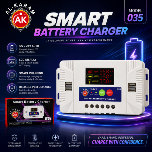 AL-KARAM Smart Battery Charger 035 | 12V/24V Auto LCD Charger