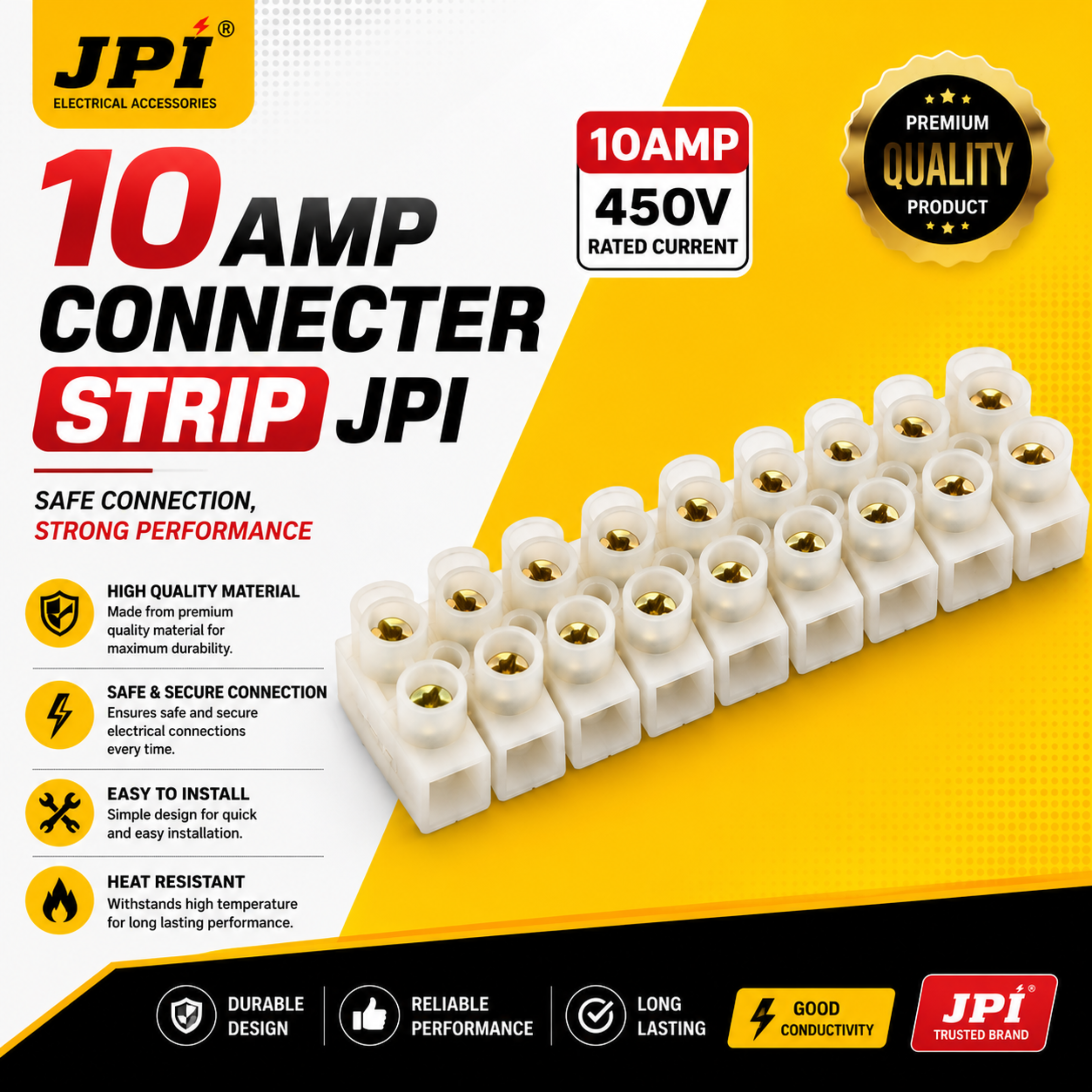 JPI 10A Connector Strip | 450V Electrical Terminal Block