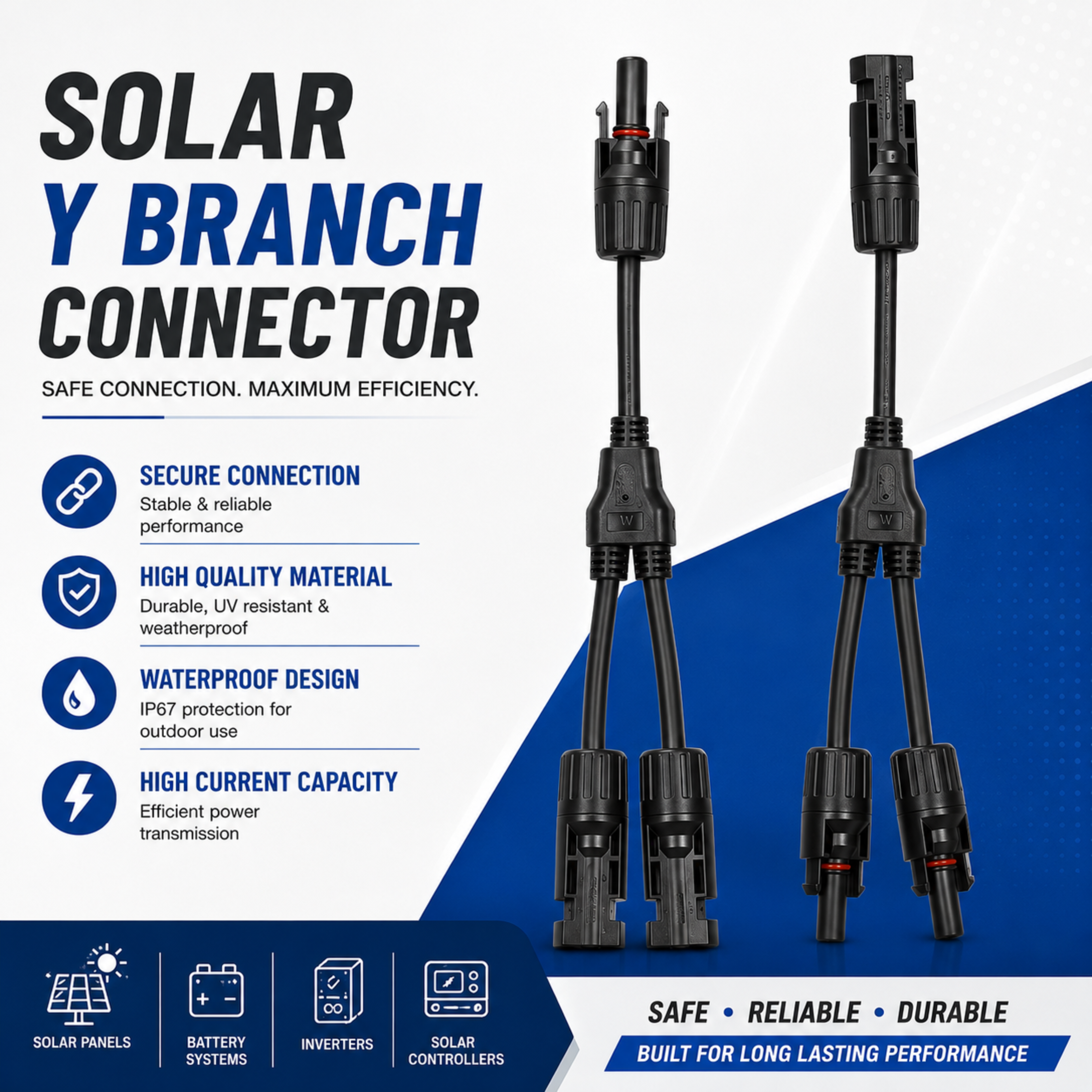 Solar Y Branch Connector 1-to-2 Parallel Splitter | Waterproof PV Cable Set