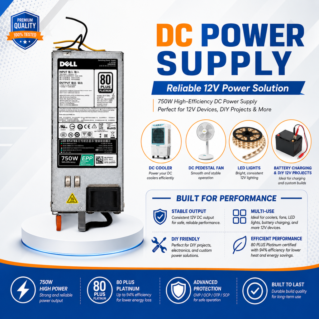 750W 12V DC Power Supply | 80 Plus Platinum High-Efficiency PSU