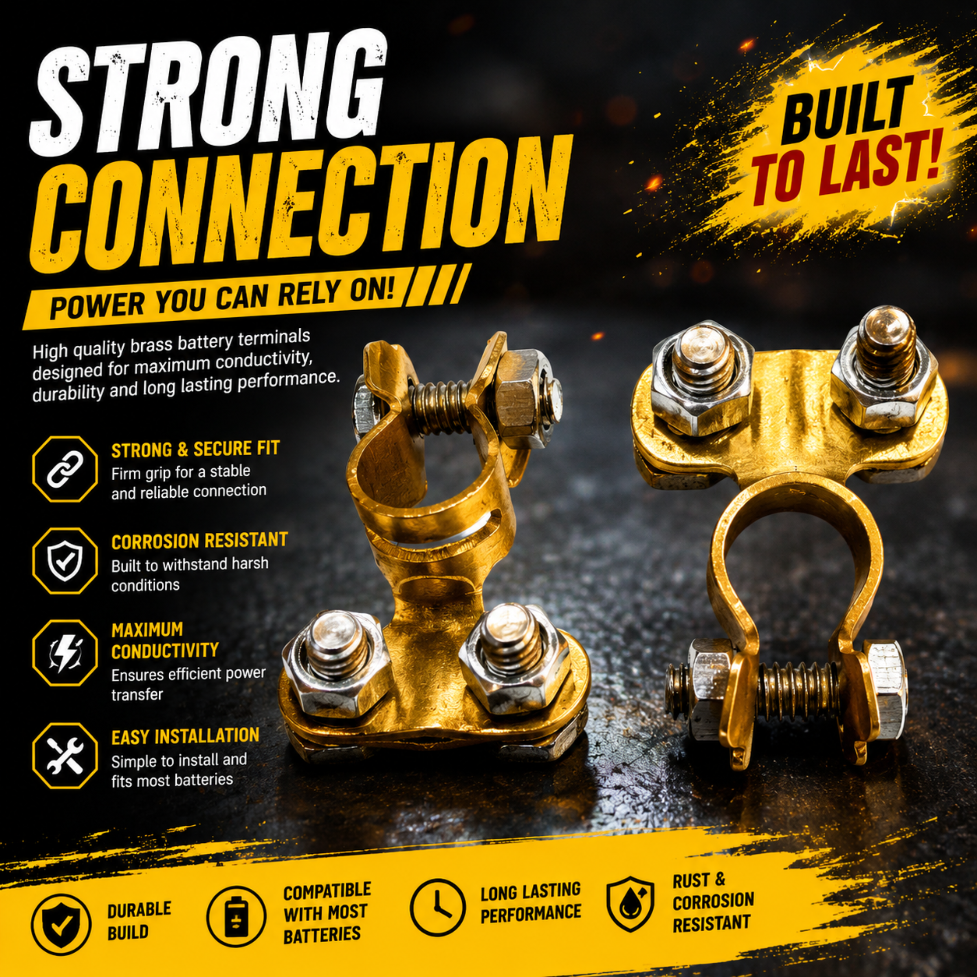 Premium Brass Battery Terminals | Heavy-Duty Secure-Fit Connectors