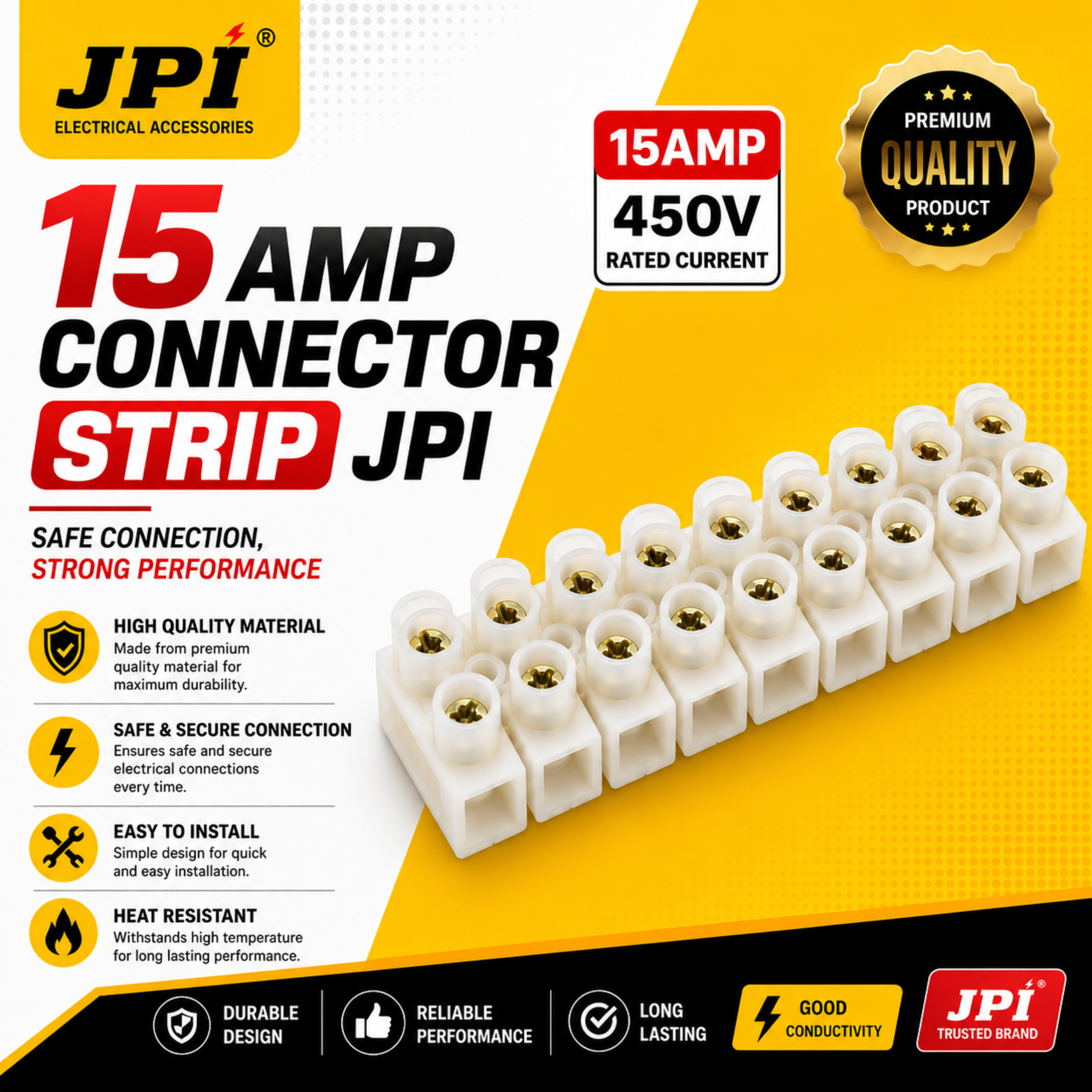 JPI 15A Connector Strip | 450V Electrical Terminal Block