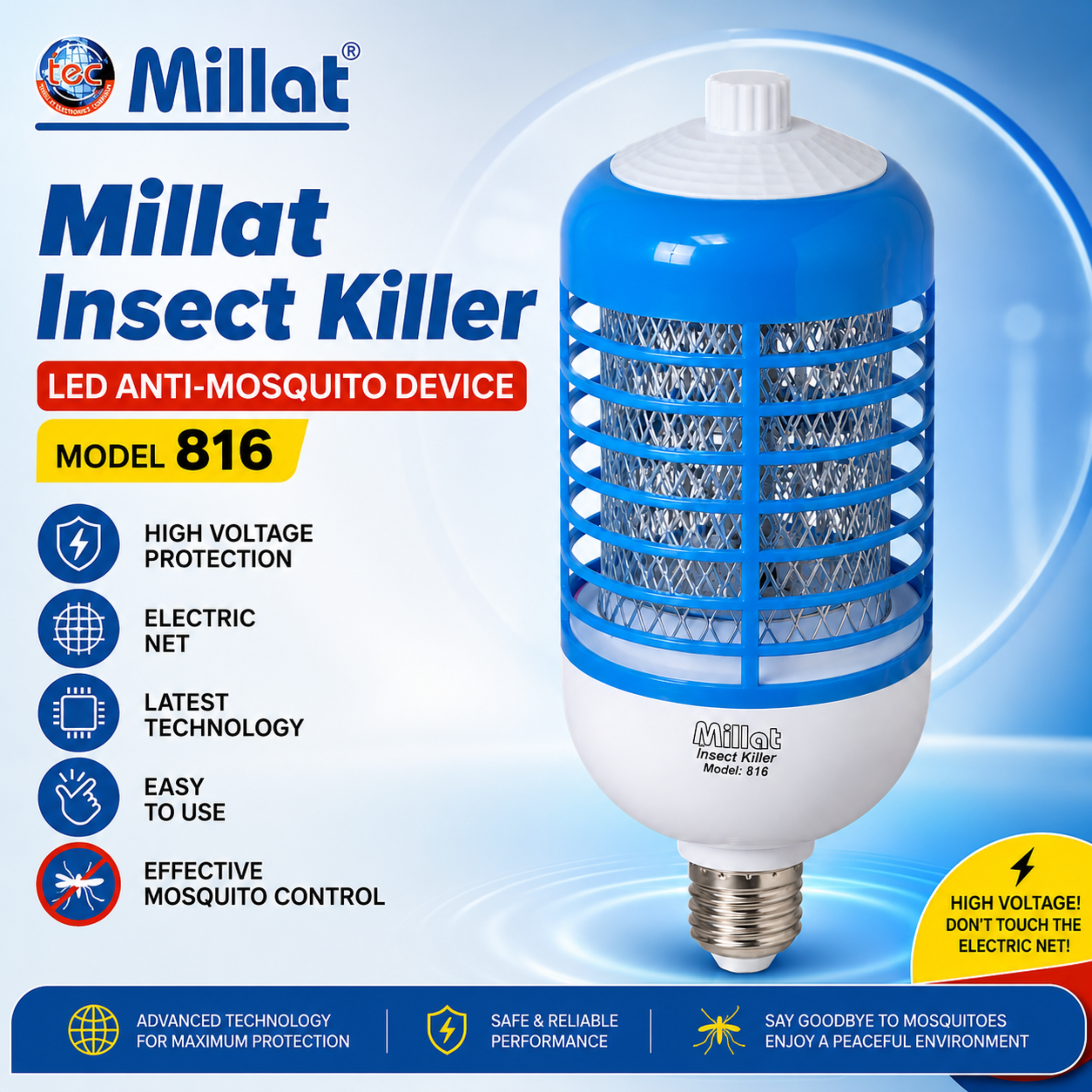 Millat LED Insect Killer Bulb (Large) - Model 816 Anti-Mosquito Device