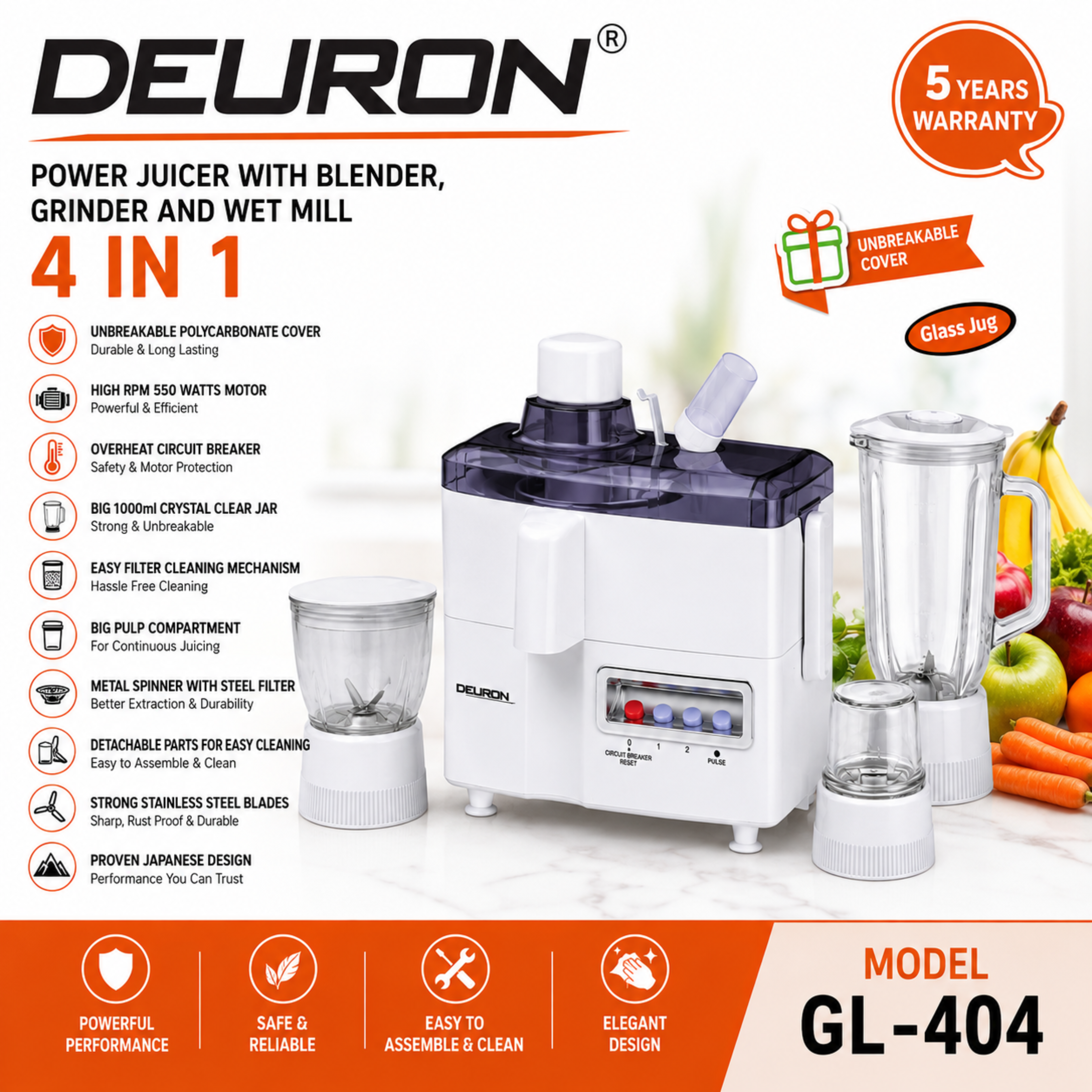 Deuron GL-404 4-in-1 Juicer Blender | Blender, Grinder & Mincer
