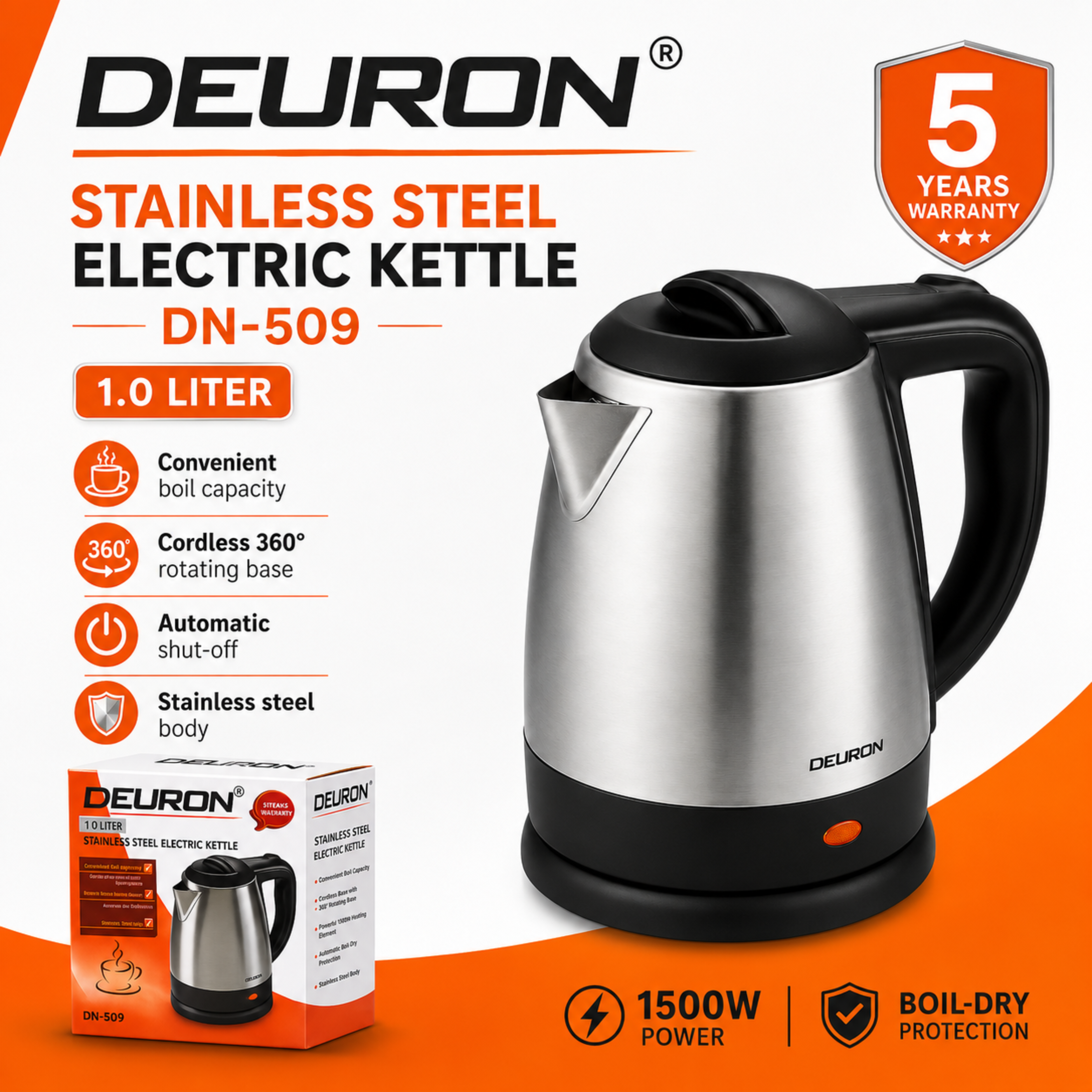 Deuron DN509 Electric Kettle | Fast Boil Electric Kettle