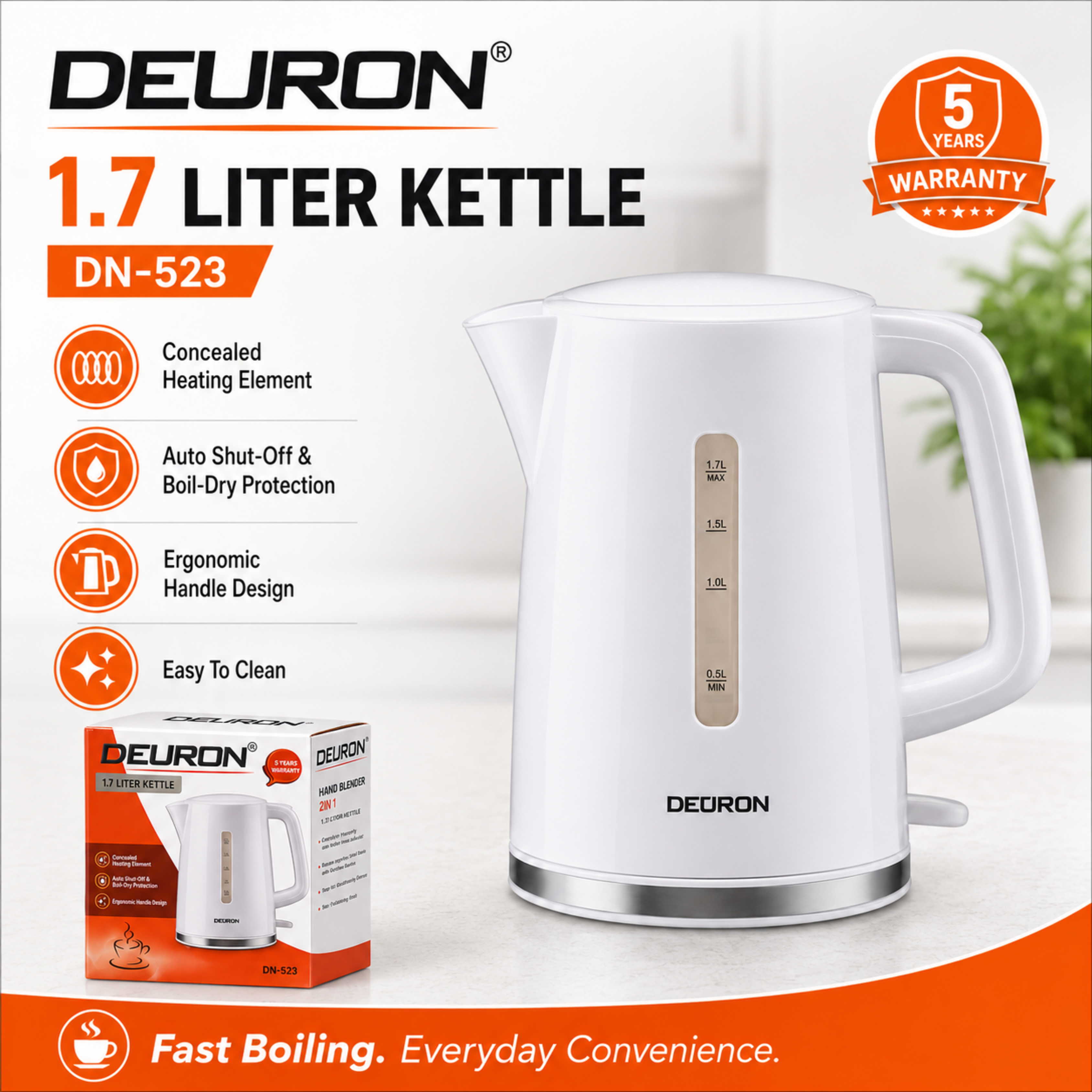 Deuron DN523 Electric Kettle | Fast Boil Stainless Steel Kettle