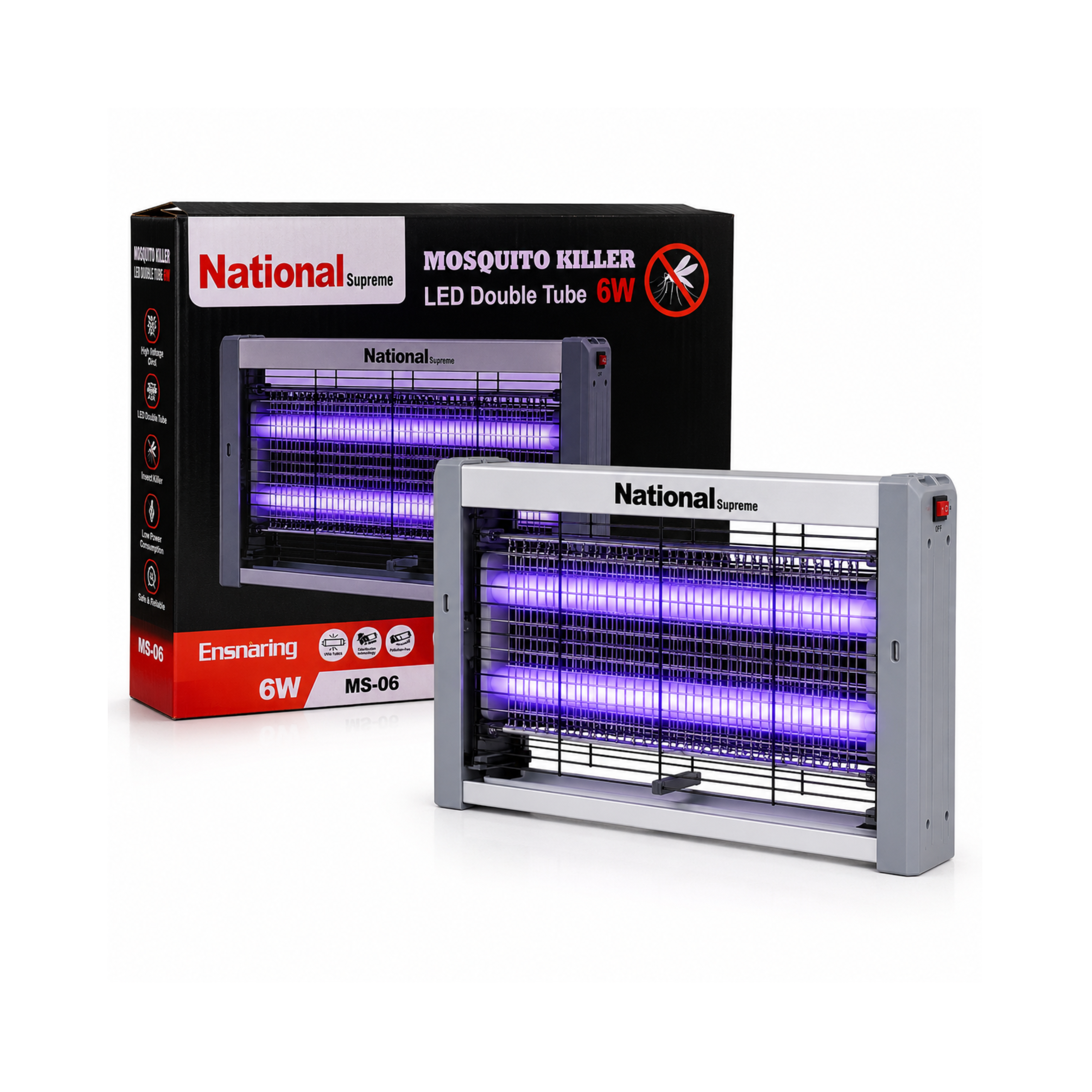 National Supreme Electric Mosquito Killer - 6W LED Double Tube Bug Zapper