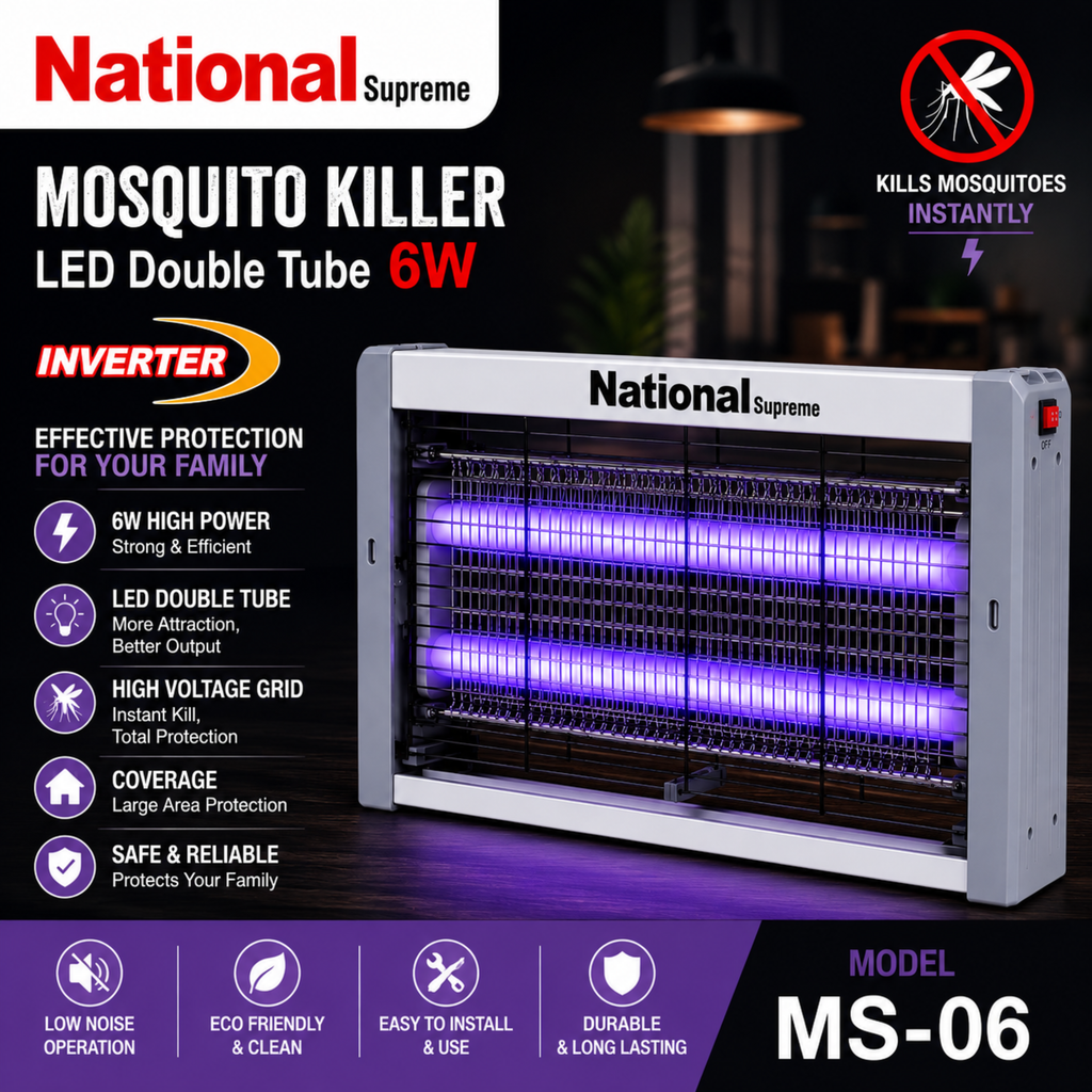 National Supreme Electric Mosquito Killer - 6W LED Double Tube Bug Zapper