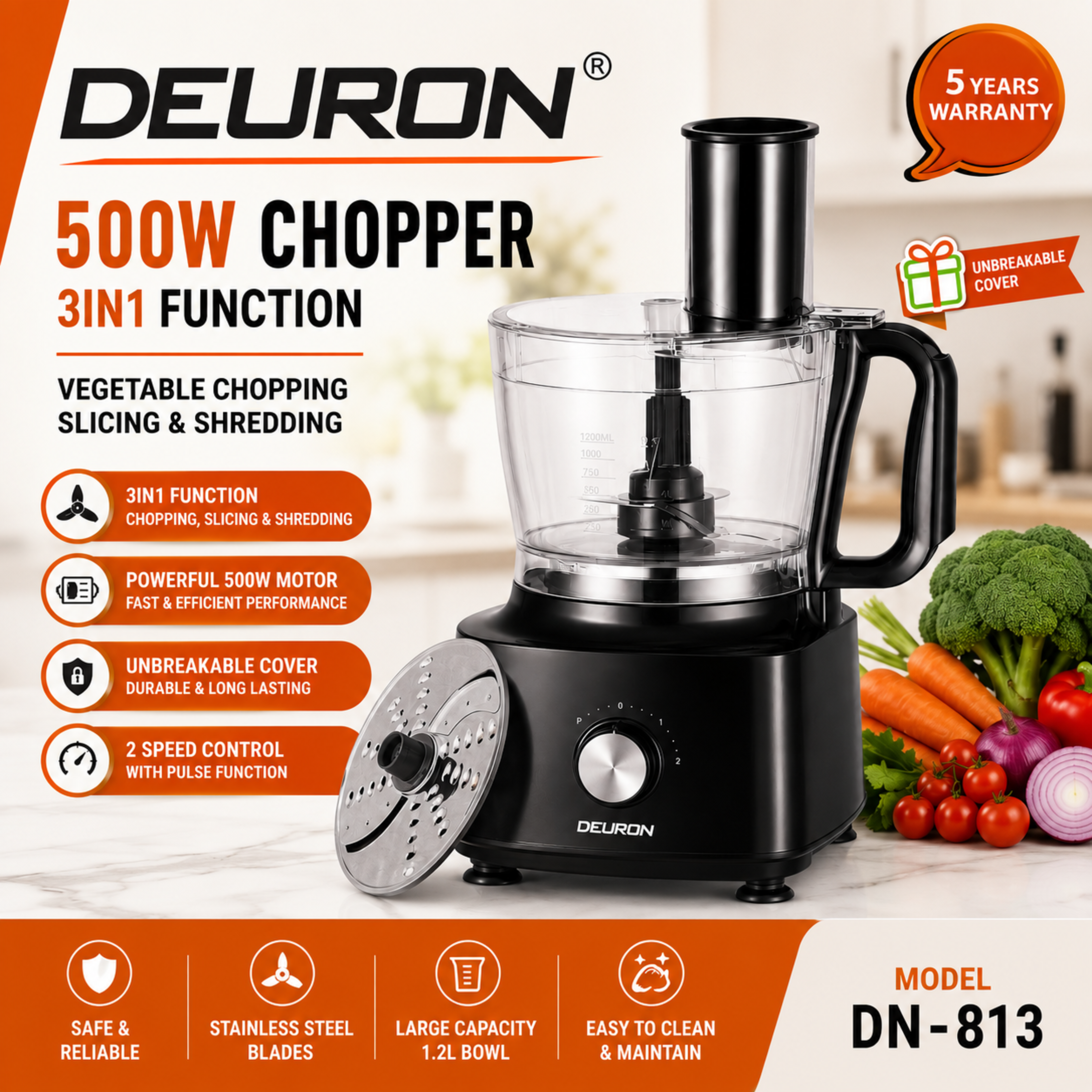 Deuron DN813 Electric Food Chopper | 1.8L Multi-Purpose Chopper