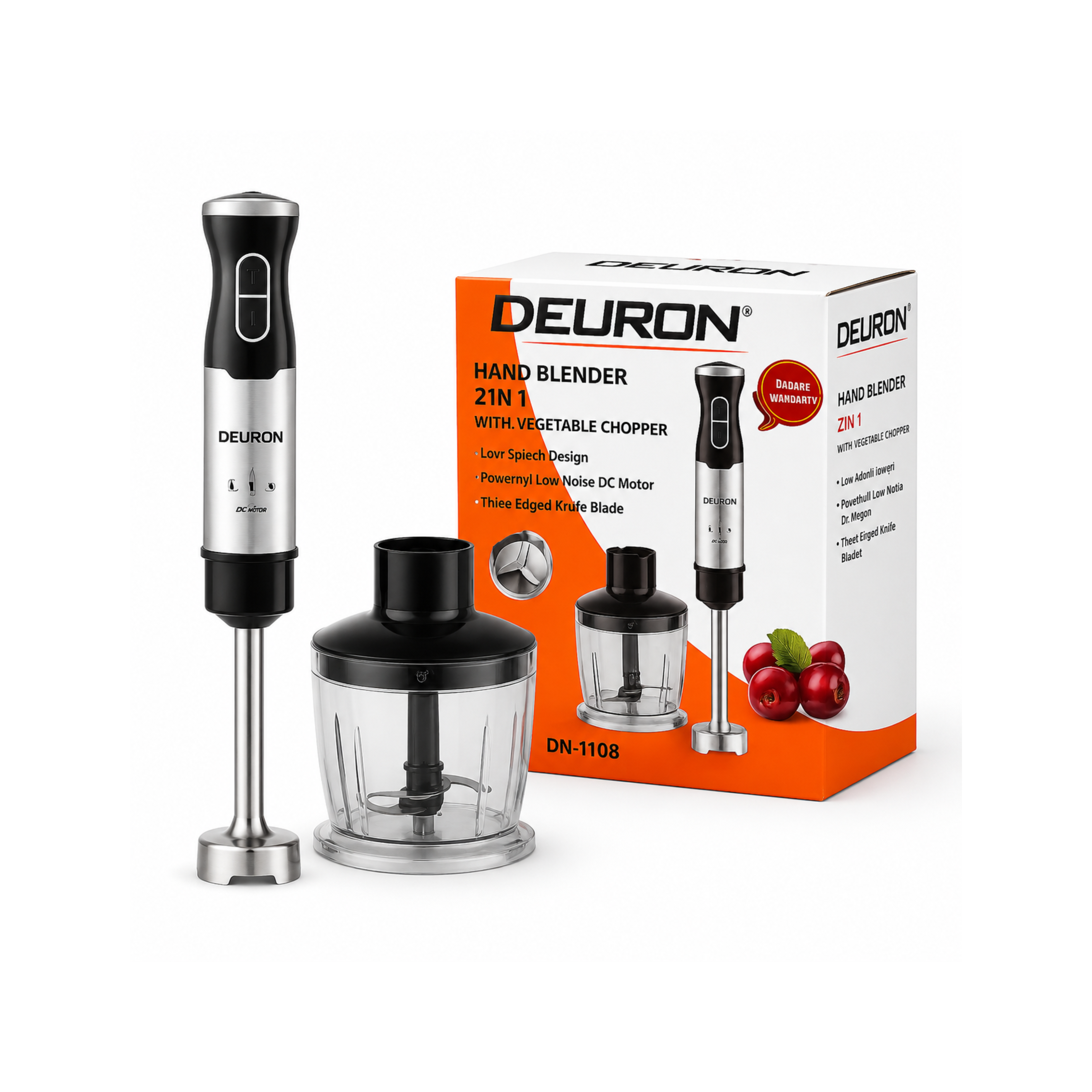 Deuron DN-1108 Stick Hand Blender with Vegetable Chopper | Multi-Function Blender