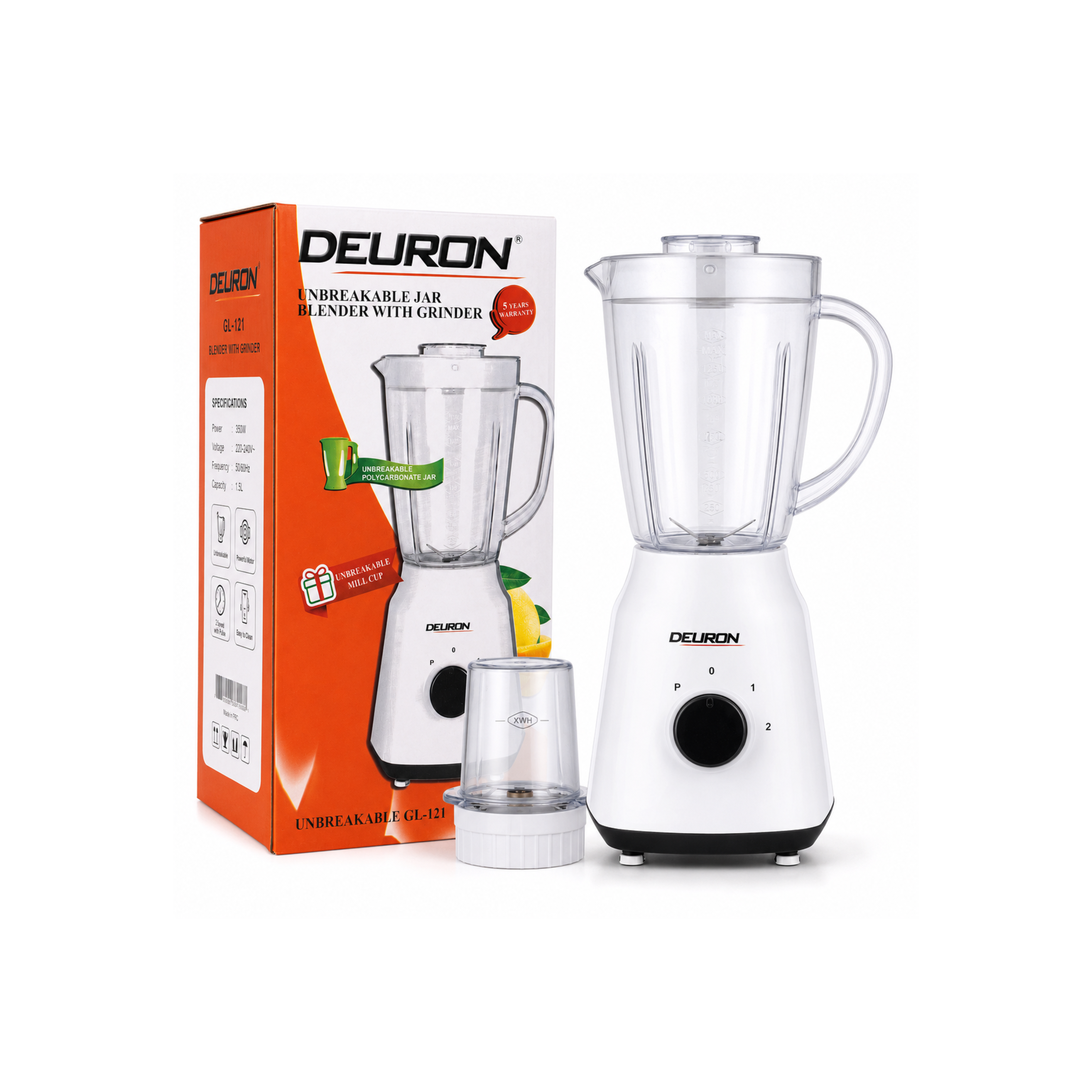Deuron GL-121 Blender with Grinder | Heavy-Duty Power Blender
