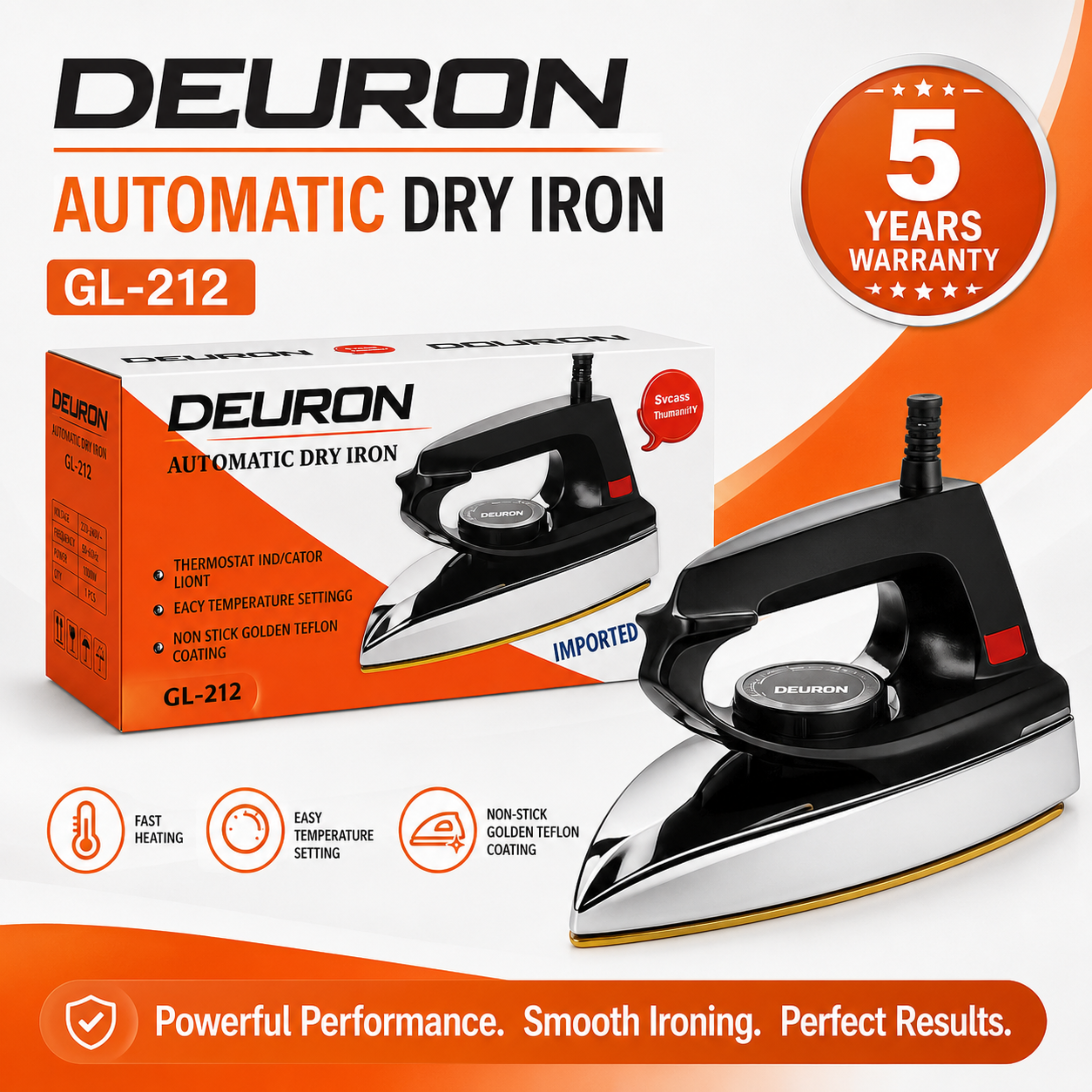 Deuron GL-212 Dry Iron | Lightweight Non-Stick Electric Iron