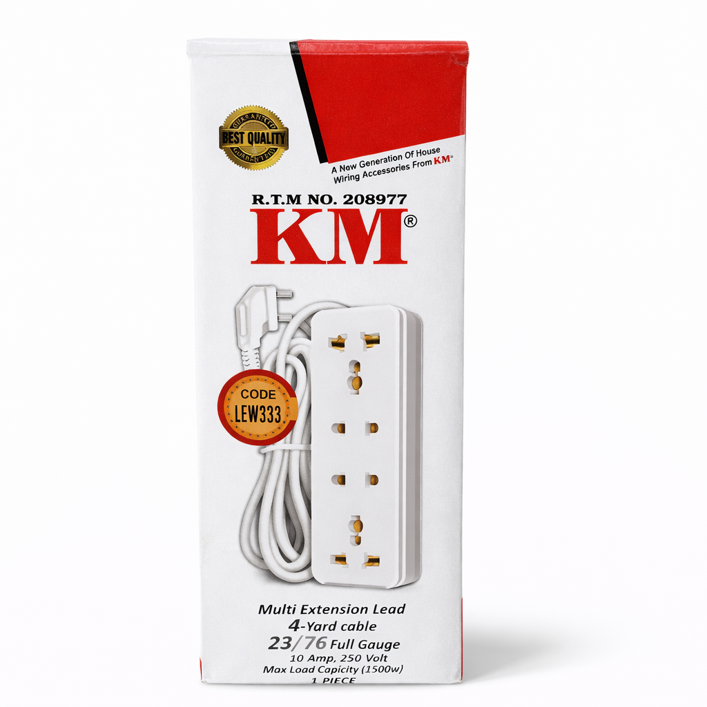 KM Multi Extension Lead – 4 Yard Cable (10A, 250V)