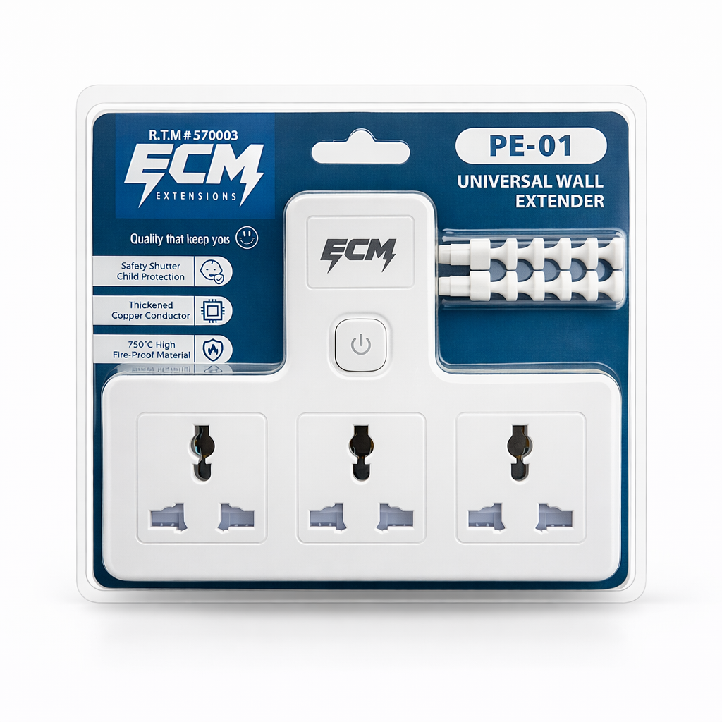 ECM PE-01 Universal Wall Extender – 3 Socket Power Adapter
