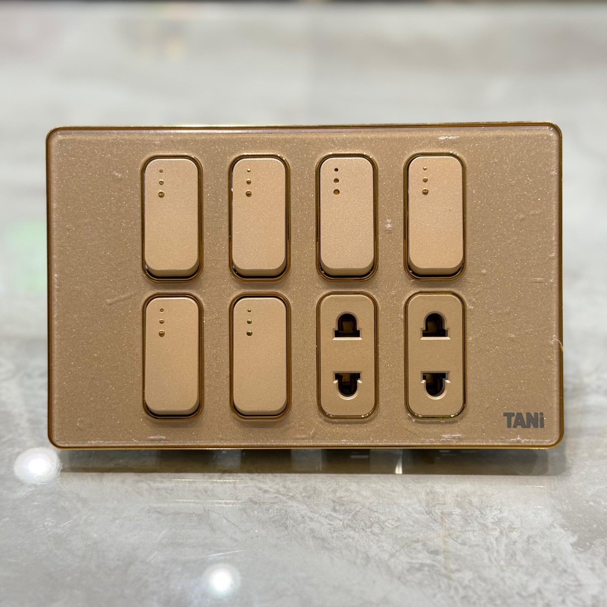 Tani Beige 6-Gang Modular Switch Panel with Dual Universal Sockets – Qintar Electric