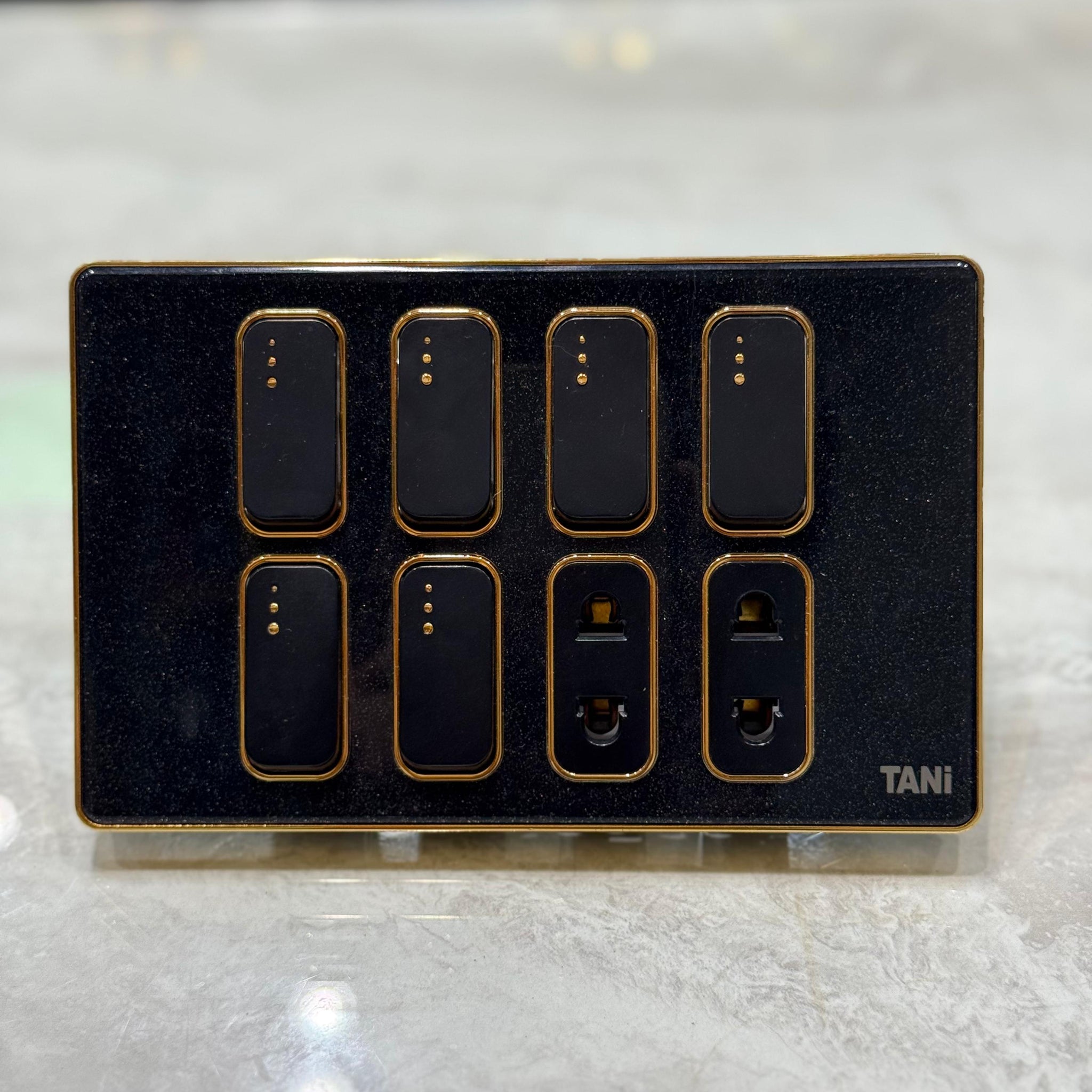 Tani Black 6-Gang Modular Switch Panel with Dual Universal Sockets – Qintar Electric