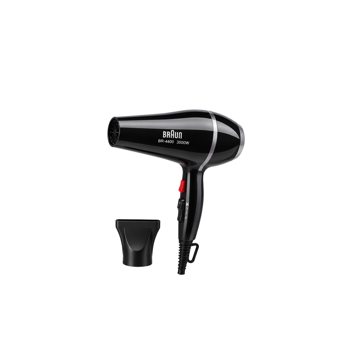 Braun BR-4400 black hair dryer with concentrator nozzle