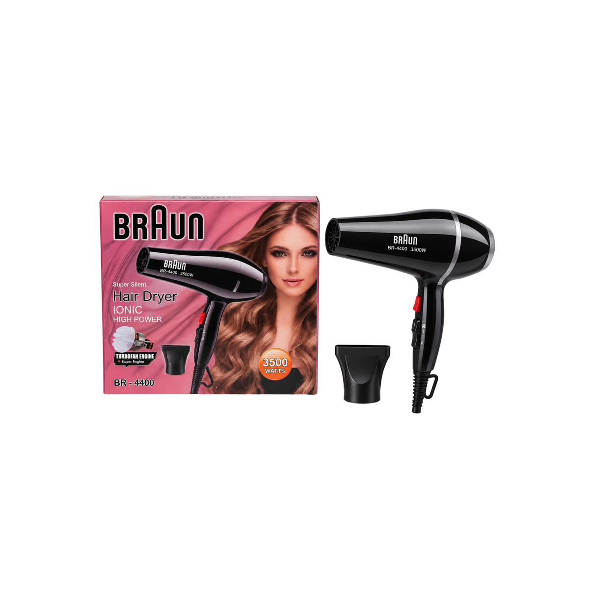 Braun BR-4400 hair dryer and nozzle with retail box