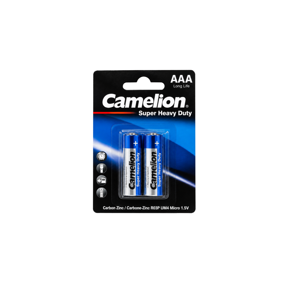 Camelion AAA Super Heavy Duty 1.5V carbon zinc batteries, pack of 2