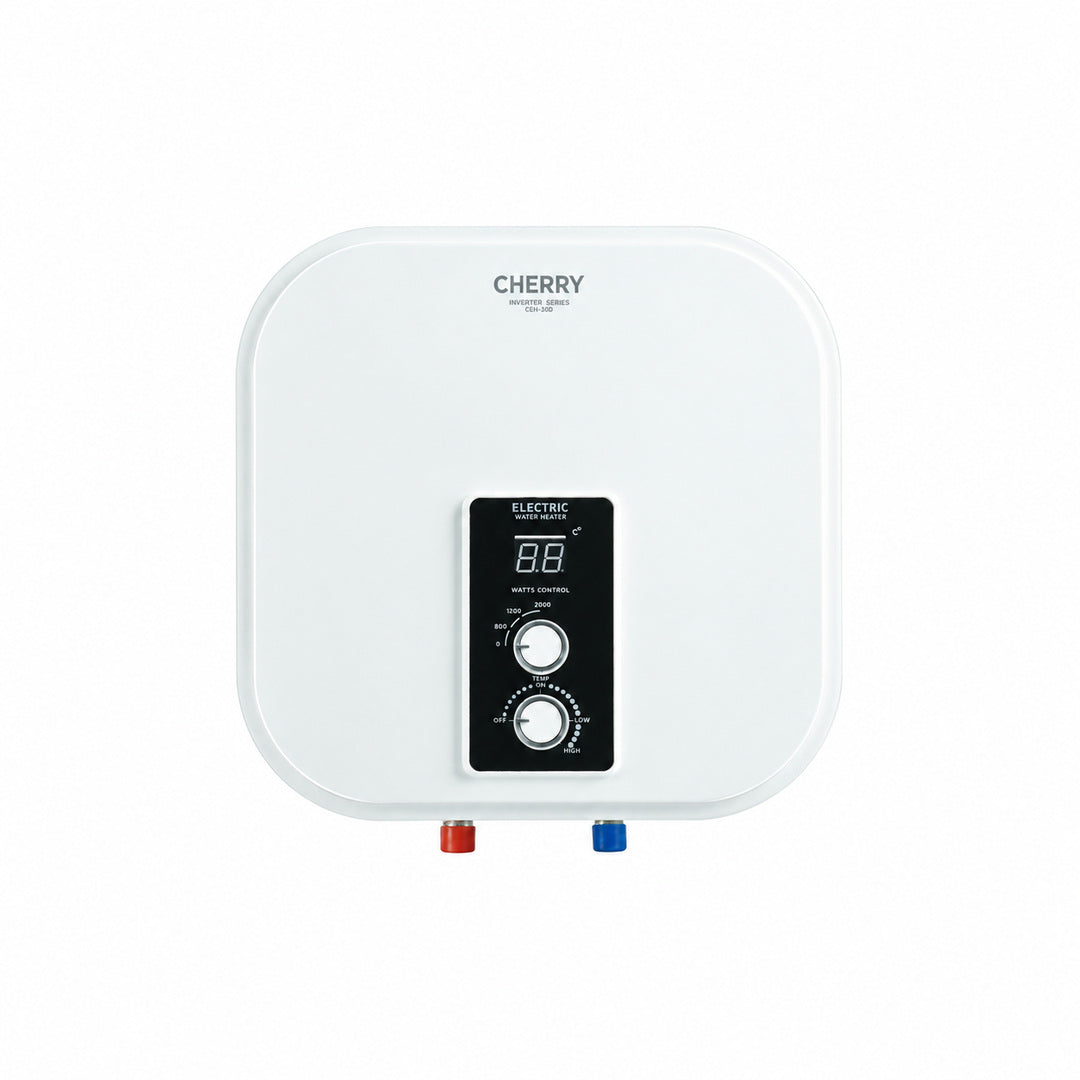 Cherry CEH-30D 30L inverter electric geyser, front view on white background