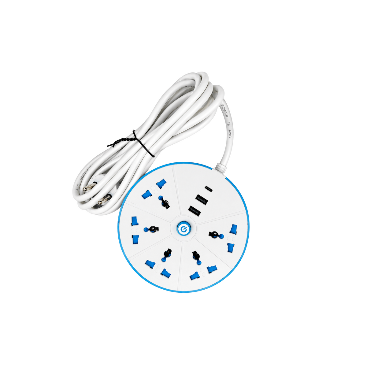 Gitaro blue 5 socket extension lead with 2 USB and 1 Type-C port