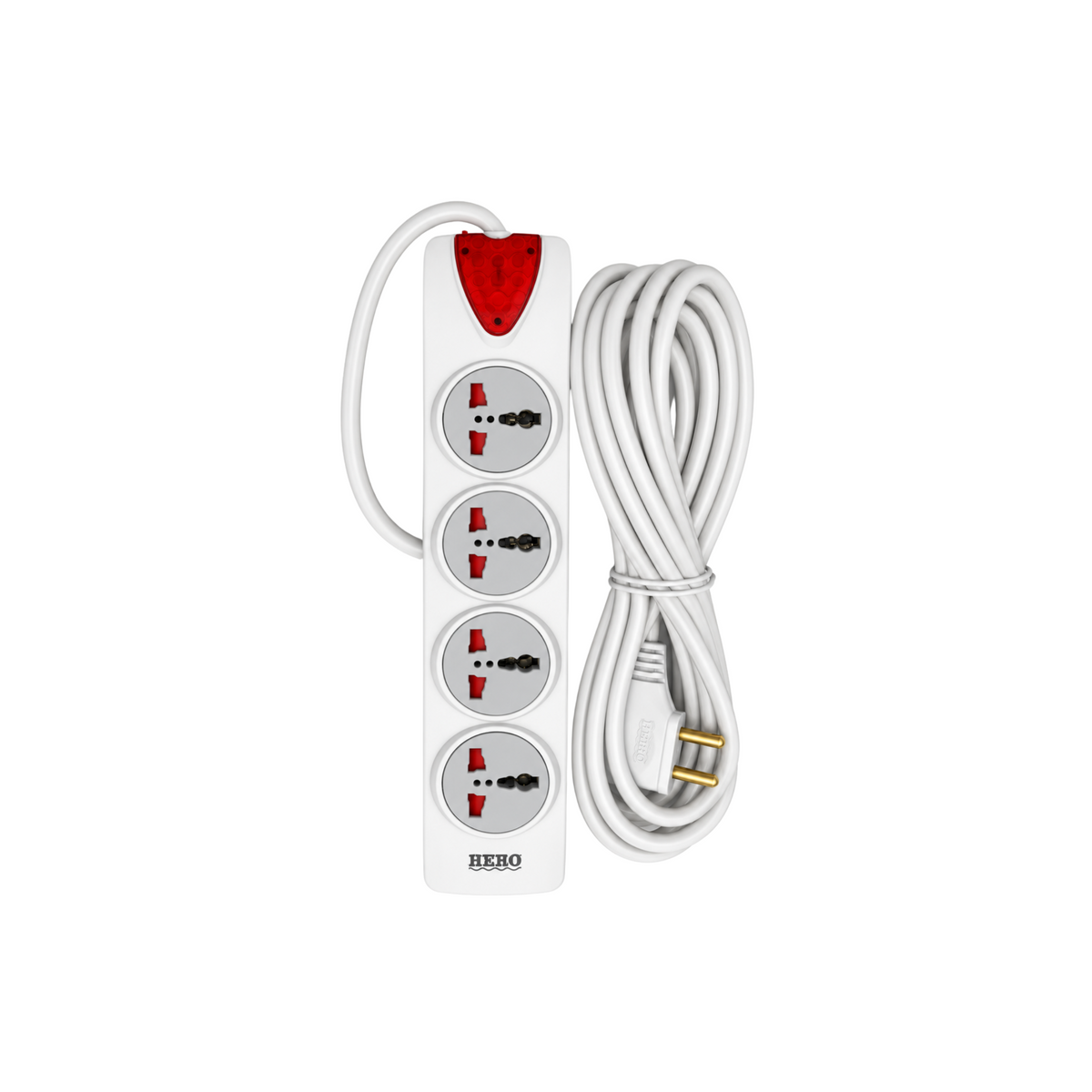HERO EB-08 white extension lead with four multi-format sockets and attached two-pin cable