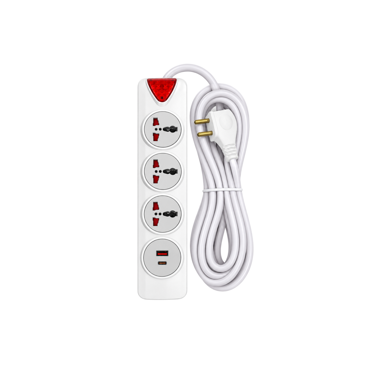 HERO EB-09 power extension lead with three sockets, USB-A and USB-C in white