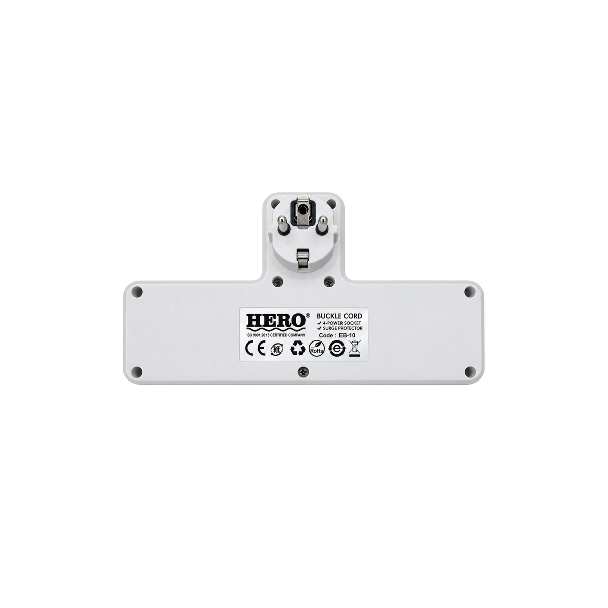 HERO EB-10 Buckle Cord rear view showing the integrated plug and product label