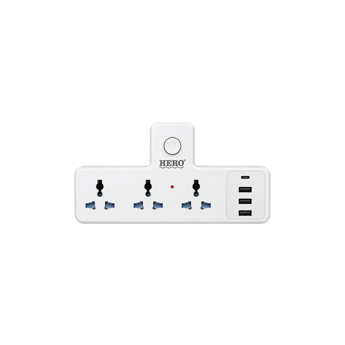 HERO EB-10U Buckle Cord wall adapter with three sockets, three USB-A ports and one USB-C port