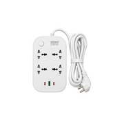 HERO EB-11 white extension lead with four sockets, two USB-C ports, one USB-A port and attached two-pin cable