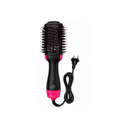 Black and pink electric hot air hair brush with power cord