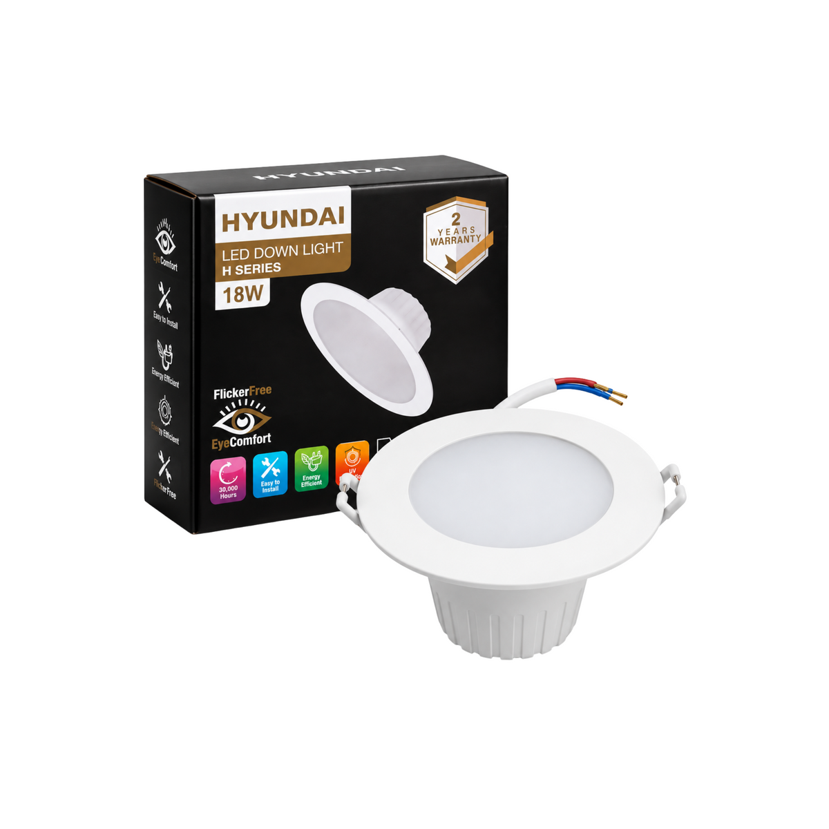 Hyundai H Series 18W round SMD LED downlight with its product box