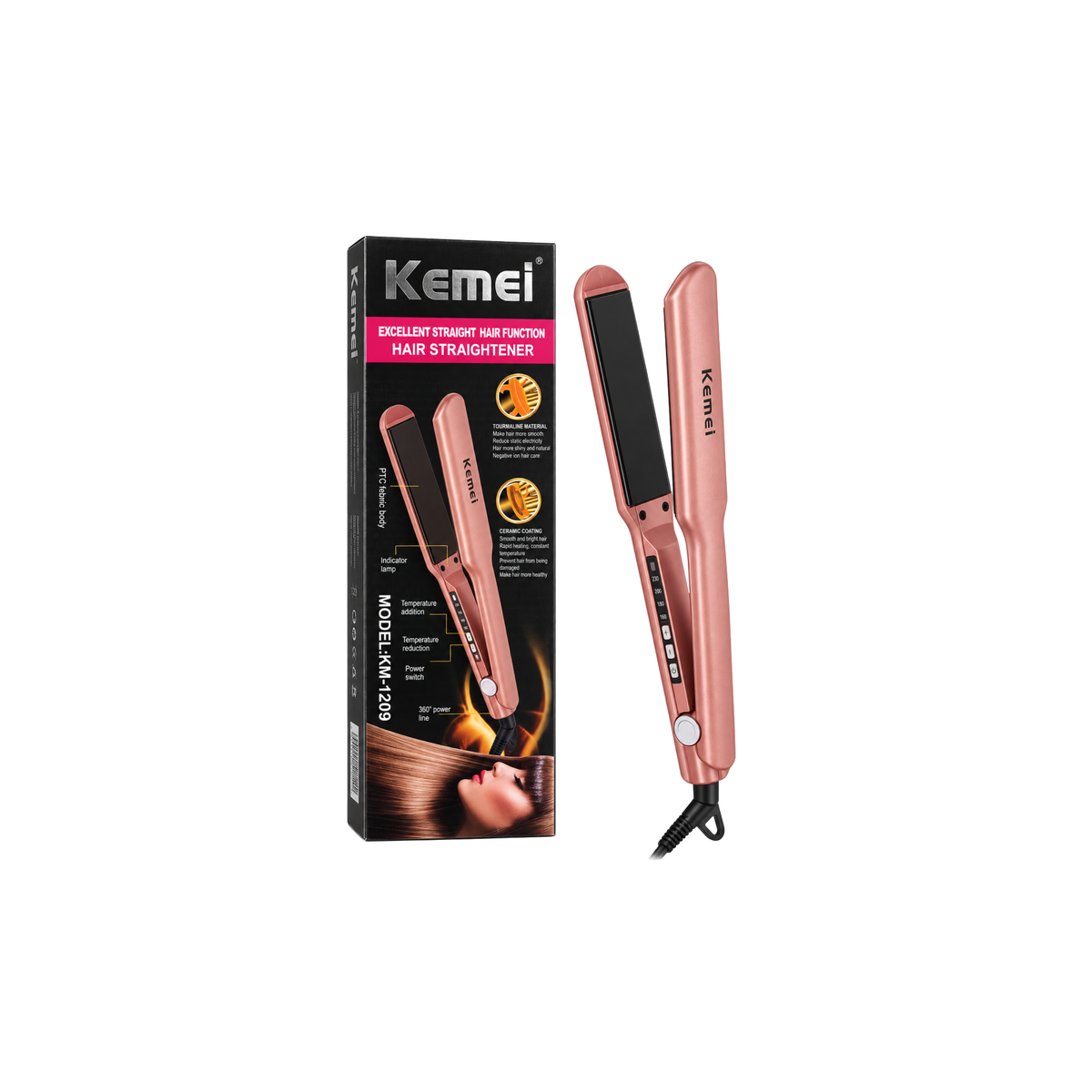Kemei KM-1209 hair straightener with retail box