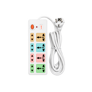 LeoStar LS-308 extension lead with four universal sockets, four 2-pin sockets, orange master switch and white cable