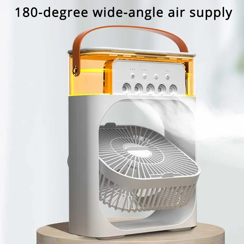 Mini Frost Fan, Mini Portable Air Conditioner Fan, Small Refrigeration Air Conditioning, Water-Cooled Mute Air Cooler, Five Hole Humidification Spray Fan, With Timer and 7 Colors of Ambient Lights (A)