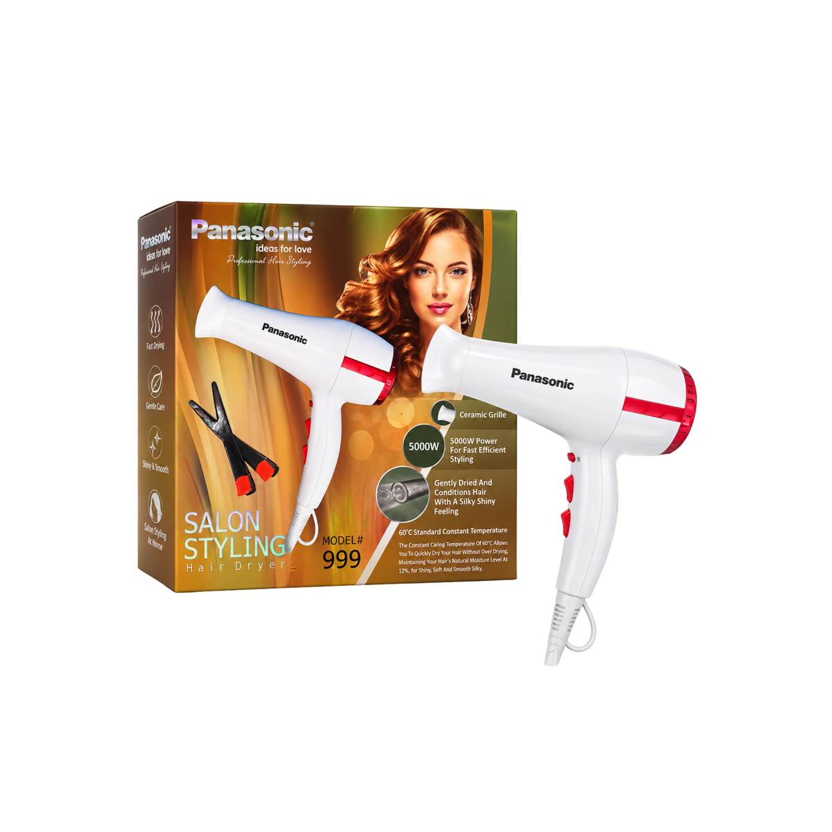 Panasonic 999 white and red hair dryer with retail box
