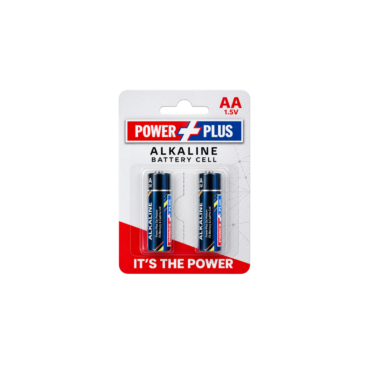 Power Plus AA Alkaline 1.5V batteries, card pack of 2