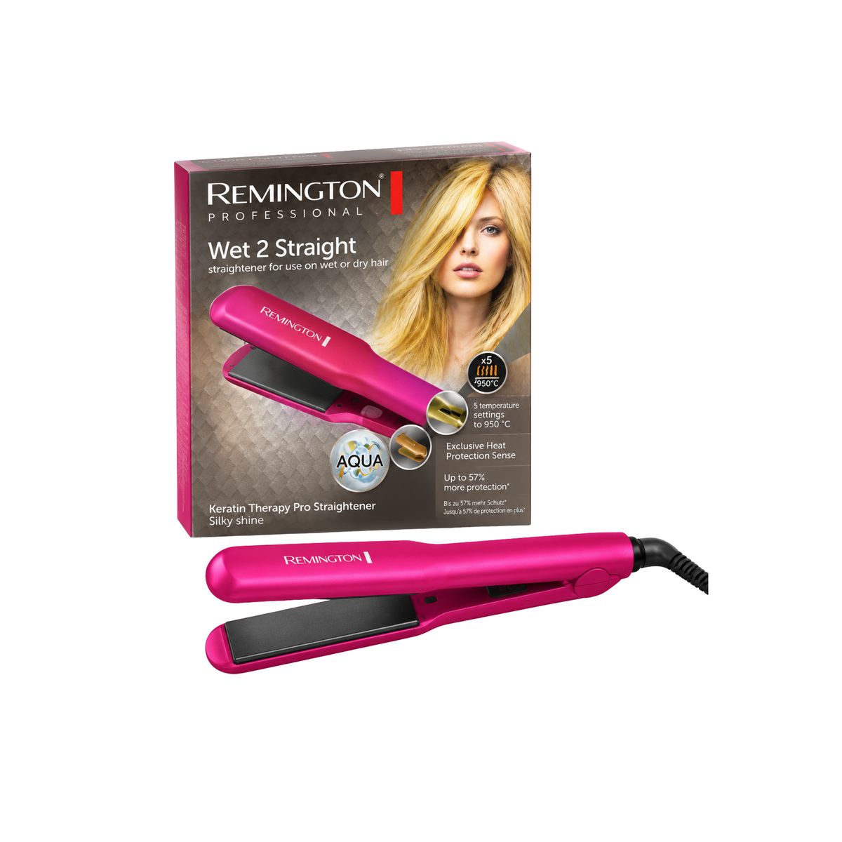 Remington Wet 2 Straight pink hair straightener with retail box