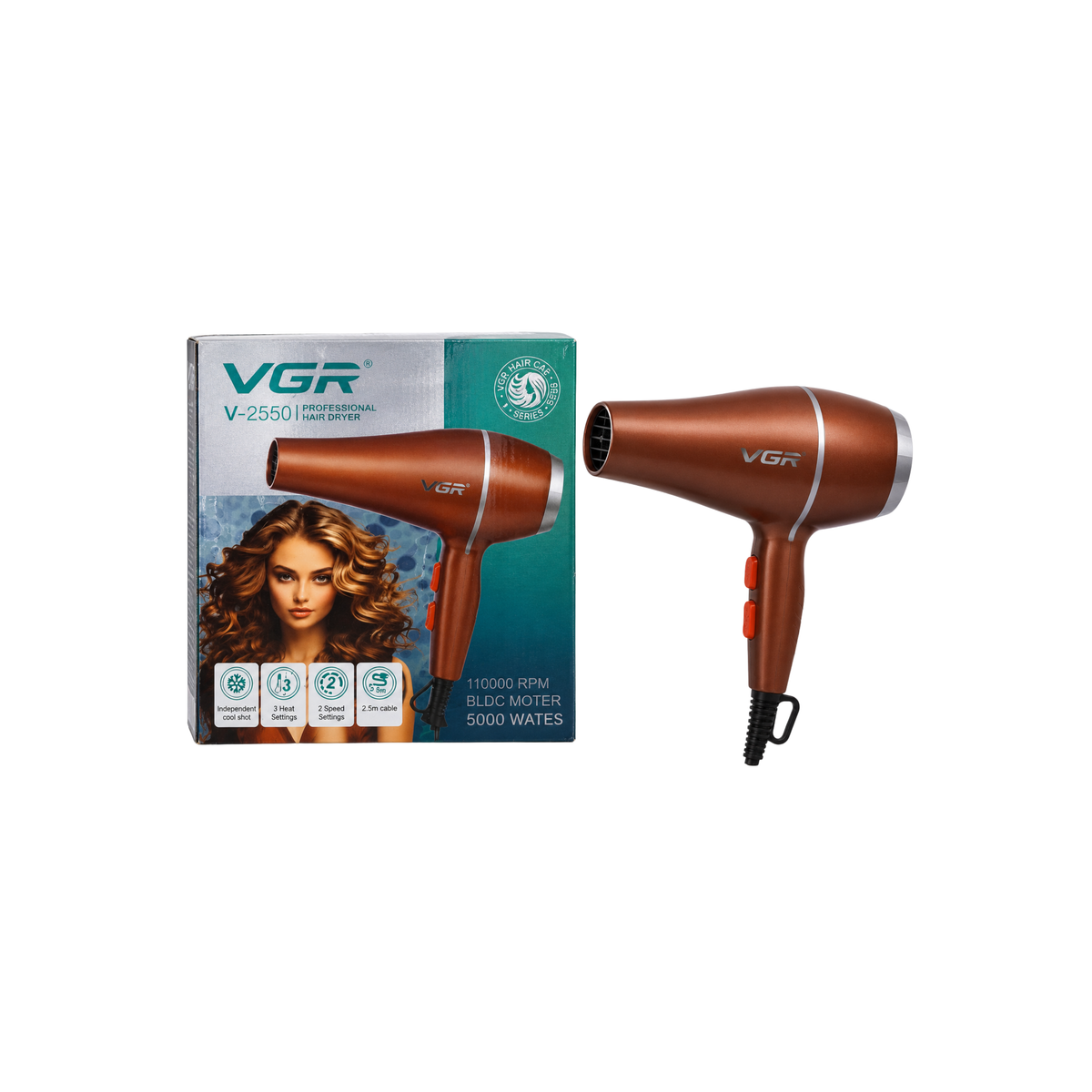 VGR V-2550 copper-colour hair dryer with retail box